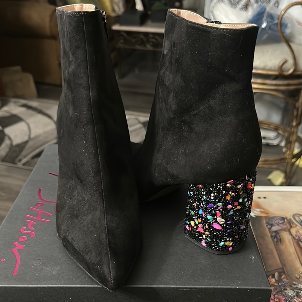 Betsey Johnson Black Crystal Heeled Boots